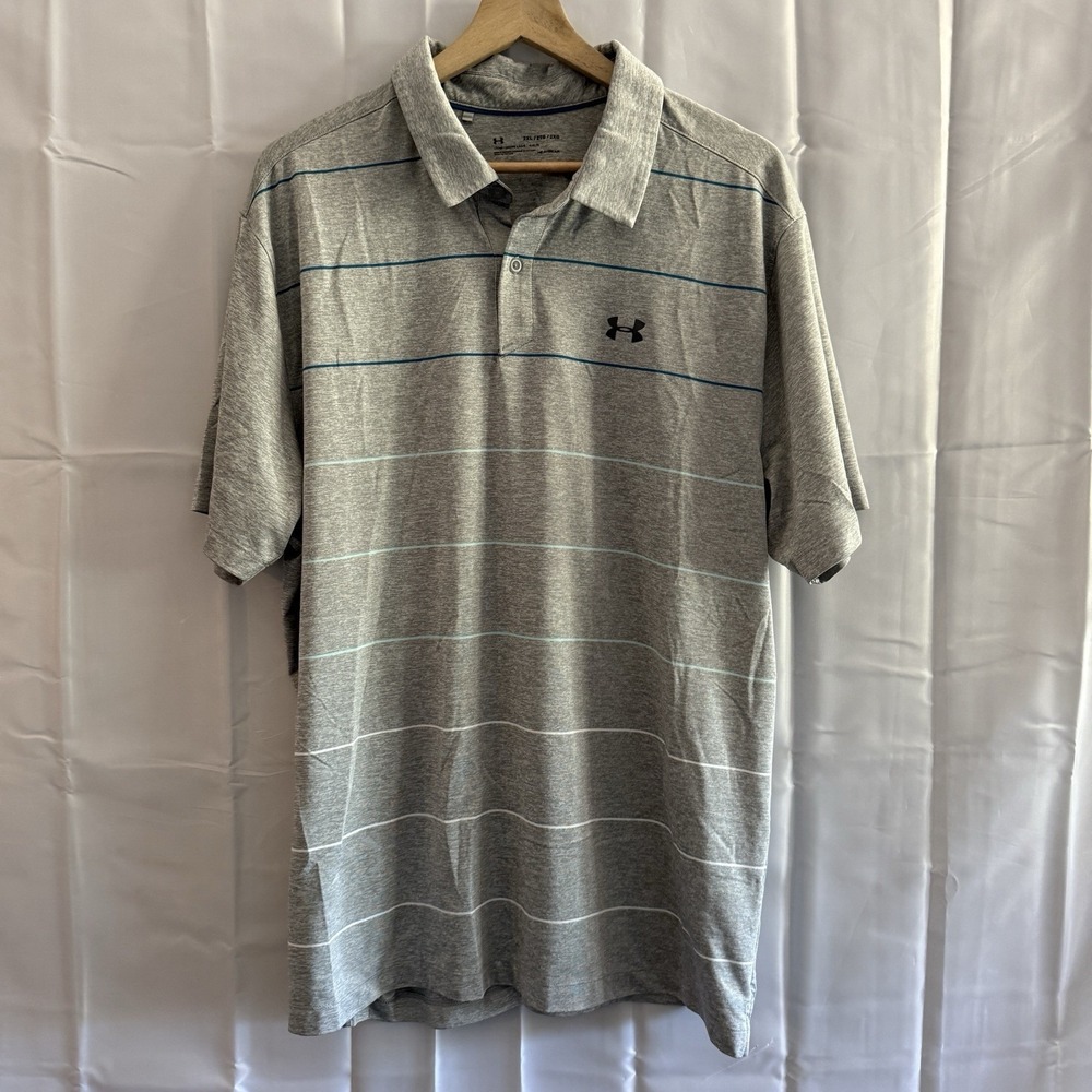 Under Armour Men's 2XL Gray Polo Shirt‎ Polyester Loose Heatgear Short Sleeve